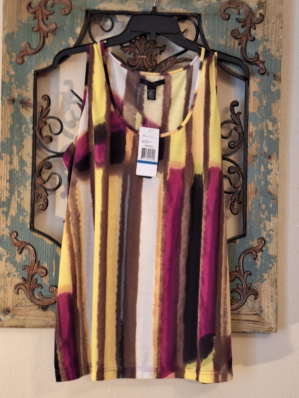 Kenneth Cole New York Yellow, Magenta & Brown Striped Tank. NWT Size XL - Picture 4 of 9